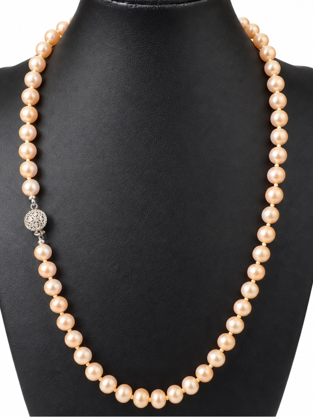 Vintage Faux Pearl Necklace Silver Tone Filigree Clasp 20.5” Classic